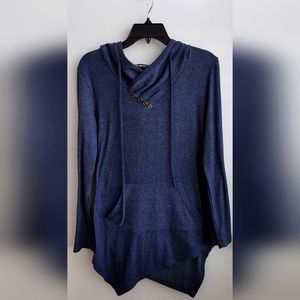 Blue Asymmetrical Hooded Top